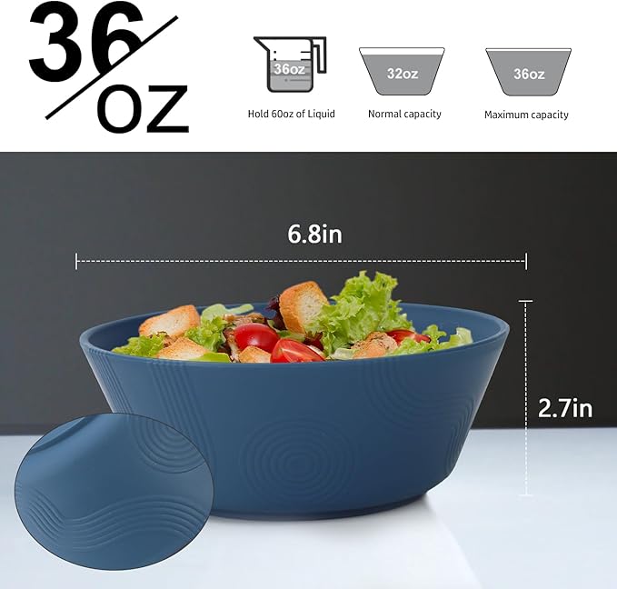 Homienly Wheat Straw Bowls - 36 Oz Soup Bowl Set 6 Unbreakable Dinnerware, Microwave and Dishwasher Safe Bowls, Alternative to Plastic Bowl Reusable, Bowls for Kitchen, Soup, Dinner, Pho(Navy Blue)