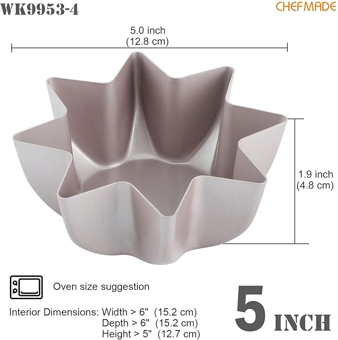 CHEFMADE Octagon Star Pandoro Shape Cake Pan, 5-Inch 4Pcs Non-Stick Cake Bread and Meat Bakeware for Oven and Instant Pot Baking (Champagne Gold)