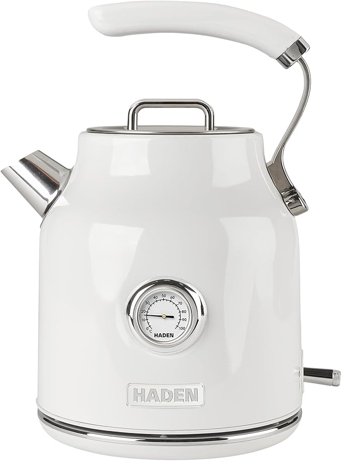 Haden Dorset 1.7 Liter Stainless Steel Electric Kettle, Hot Water Kettle with 360-Degree Base and Auto Shutoff, Ivory & Chrome