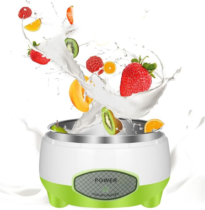 110 V Yogurt Maker Machine, Compact Yogurt Maker, Fruit Wine Maker, Stainless Steel, for Homemade DIY Yogurt Green 15W US Plug