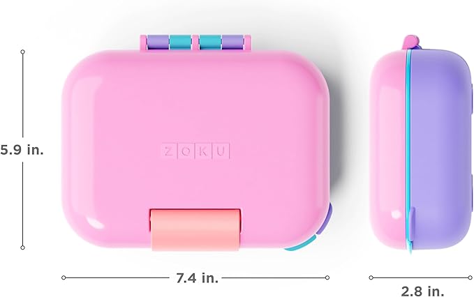 ZOKU - Mini Bento Box for Kids, Stackable, Lightweight, Leakproof, for Children, Kid Friendly Latch, Easy to Clean (Bento Jr) (Pink)