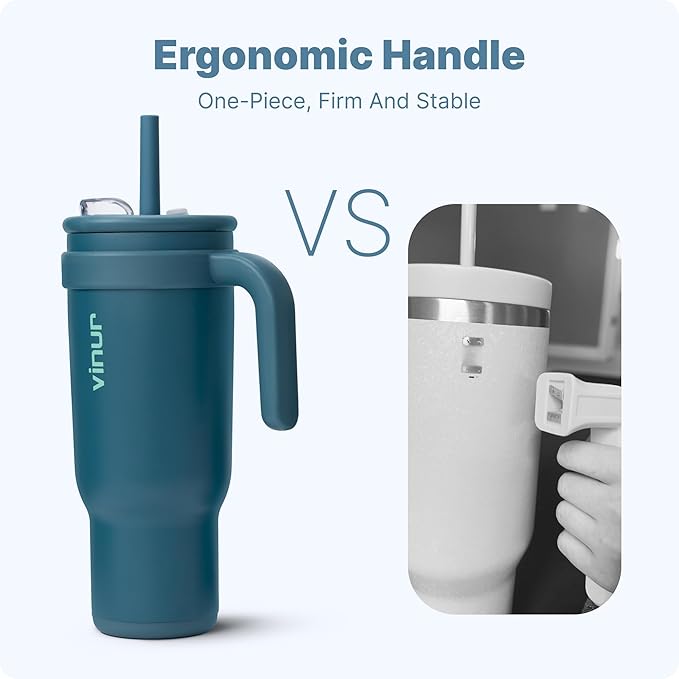 VINUR 40 oz Insulated Tumbler with Handle-Leak-Proof Lid|18/8 Stainless Steel Vacuum Coffee Mug Cup for Travel with Rubber Base | Cup Holder Friendly| Gifts for Women & Men, Indigo Blue