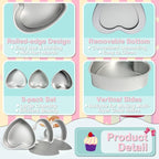 3-Pack 8-Inch Heart Shaped Cake Pans, Durable Anodized Aluminum Pans with Removable Bottom, Ideal for Baking, DIY Projects, Birthdays & Weddings, Heart Pans Chiffon Cake Mold for Oven Baking