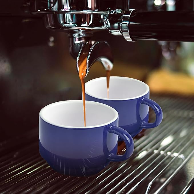 homEdge Premium Espresso Shot Cups and Saucers Set with Espresso Stainless Steel Spoons - 2.5 oz, Set of 4, Navy