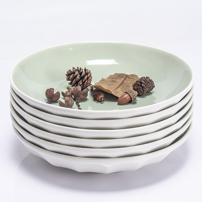 Set of 6 Dinner Plates 8 Inch, Green Porcelain Plates, Microwave Oven Dishwasher Safe Scratch Resistant