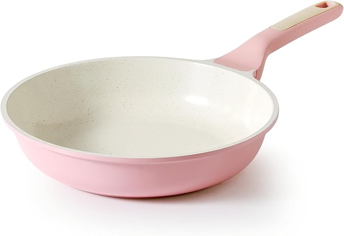 SENSARTE Nonstick Ceramic Frying Pan 9.5-Inch, Healthy Non Toxic Skillet, Induction Compatible Omelet Pan with Heat Resistant Handle, PFAS-Free, Sakura Pink