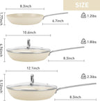 MsMk 5-Piece Non Stick Pans Set, 8, 10, 12 Inch Frying Pans, 10" and 12" with Tempered Glass Lids, PRO Heat Distribution, Stay-Cool Handles, Induction safe, Compatible with All Cooktops