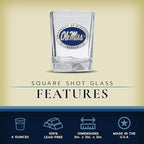 Heritage Pewter University of Mississippi Ole Miss Square Shot Glass | Hand-Sculpted 1.5 Ounce Shot Glass | Intricately Crafted Metal Pewter Alma Mater Inlay