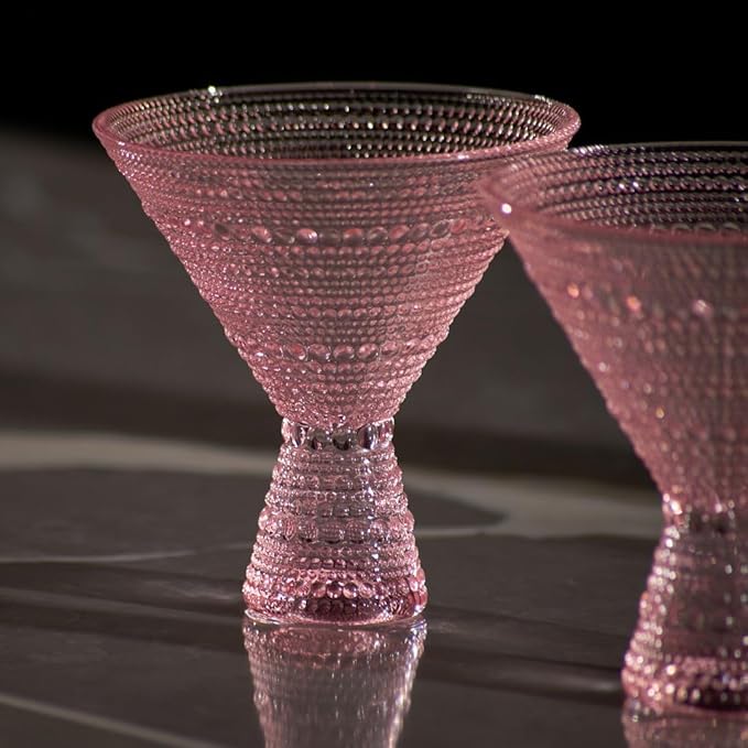 LEMONSODA Hobnail Pink/Clear Martini Glasses Vintage Cocktail Glasses (9oz) for Martini, Cocktail, Margarita, Cosmopolitan, Manhattan (Pink, Set of 4)