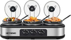 Triple Slow Cooker, 3×1.5 QT Buffet Servers and Warmers, 3 Pots Buffet Slow Cooker Adjustable Temp Lid Rests Stainless Steel Manual Silver for Parties Holidays Families