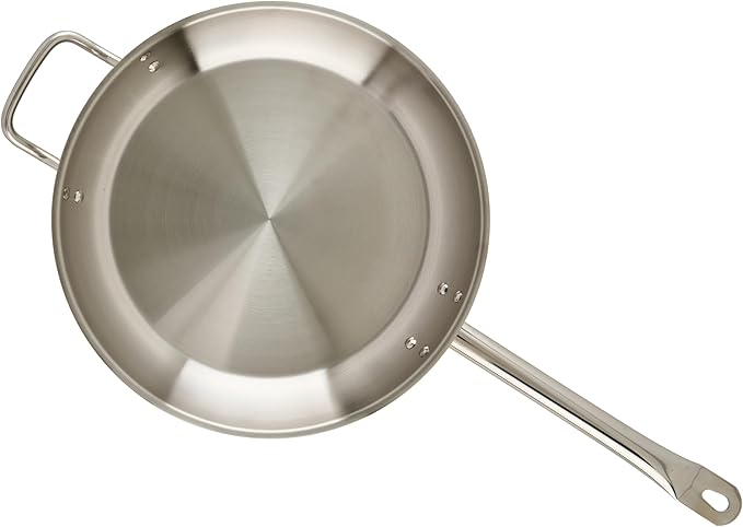 Winco Commercial-Grade Stainless Steel Fry Pan with Helper Handle, Natural Finish, 12"