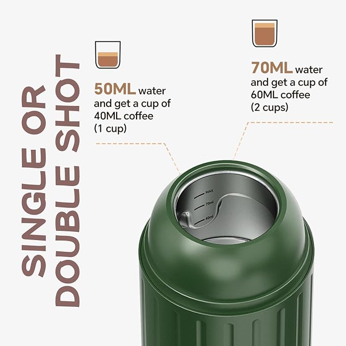 Portable Electric Espresso Machine, Travel Coffee Maker for Camping, Car Coffee Maker Self-Heating with USB-C, With Ground Coffee & NS Capsule for RV, Hiking, Office(Green)