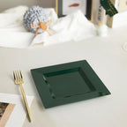 100 Pack Green Plastic Square Dessert Plates, 6.5" Disposable Salad Plates Heavy Duty Plates for Party, Wedding, Christmas, Easter