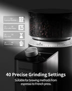 SHARDOR Electric Burr Coffee Bean Grinder for Home Use, 40 Grind Settings with 50-Second Adjustable Timer, One-Touch Espresso Grinder, Black