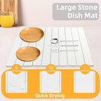 Large Stone Dish Drying Mats for Kitchen Counter, 24"(L)×16"(W), Fast Dry Super Absorbent Collapsible Dish Drying Pad (White, 24"(L)×16"(W))