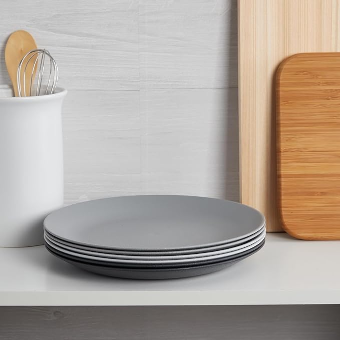 US Acrylic Everest Ultra-Durable Plastic 10 inch Dinner Plates in Grey Stone | Set of 6 Reusable, BPA-Free, Made in the USA, Dishwasher Safe Dinnerware
