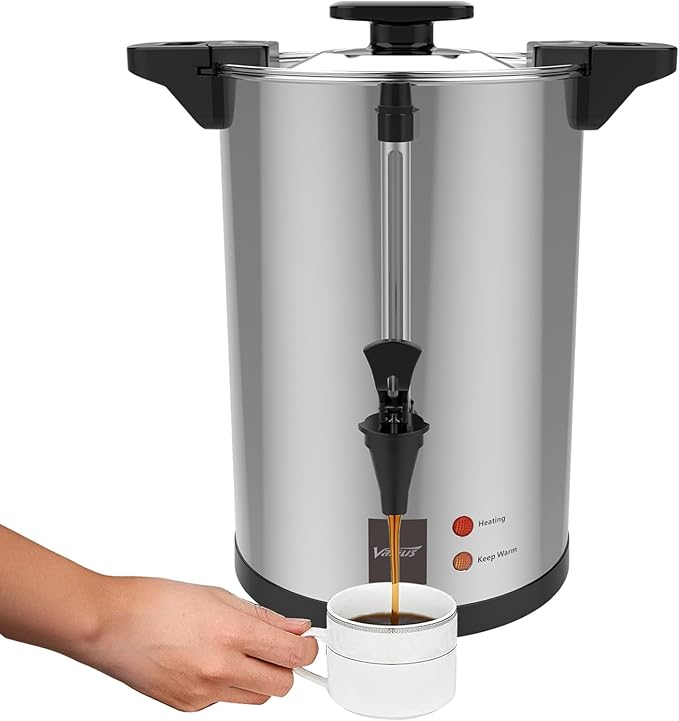Valgus Commercial Coffee Urn 32-Cup 6L Stainless Steel Large Coffee Maker with Percolator Electric Hot Water Dispenser for Party, Office, Wedding