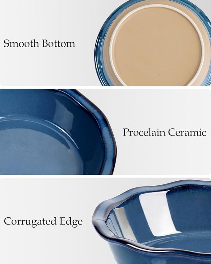 NUTRIUPS 6.5 Inch Ceramic Mini Pie Pans Set of 2, Pot Pie Baking Dishes, Small Pie Pans Oven Safe