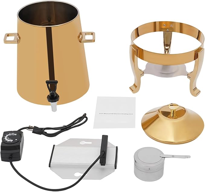 Coffee Urn with Fuel Holder 3.5 Gal/13L Electric&Alcohol Heating, Stainless Steel Beverage Dispenser with Stand, Tea Water Coffee Chafer Urn for Parties Buffet Catering Commercial Home (Gold)