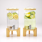 1.2 Gallon Glass Drink Dispenser For Parties, Beverage Dispenser With Bamboo Wood Stand And Stainless Steel Spigot, Countertop Water Dispenser, Lemonade Dispenser For Wedding, Picnic (2PACK)