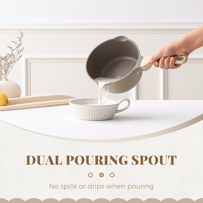 Nonstick Saucepan Set with Lids, 2QT and 2.7QT Ceramic Sauce Pan Set, Non Toxic Sauce Pots with Pour Spouts for Multipurpose Use, PTFE, PFOA & PFAS Free, Induction Compatible, Apricot