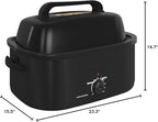 24QT Electric Roaster Oven, Electric Turkey Roaster with Viewing & Self-basting Lid, Stainless Steel Turkey Roaster Oven, Black