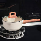 2 Quart Nonstick Sauce Pan with Lid, Small Sauce Pots for Cooking with Pour Spout, Small Induction Pot with Handle for Stove, Induction, Gas, Non Toxic, PFOA Free (Beige, 1 PCS)