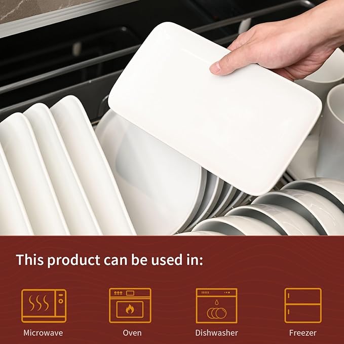 Small Rectangle Plates Set of 6, White Serving Platters 9 inch, Ceramic Sushi Plates, Serving Plate for Appetizer, Dessert, Party, Microwave Safe