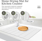 Hopegiver Stone Drying Mat for Kitchen Counter, 15.75"x11.81" Foldable Quick Dry Stone Mat Kitchen, Diatomaceous Earth Absorbent Dish Drying Mat for Countertop Sink Bathroom, White with Sanding Block