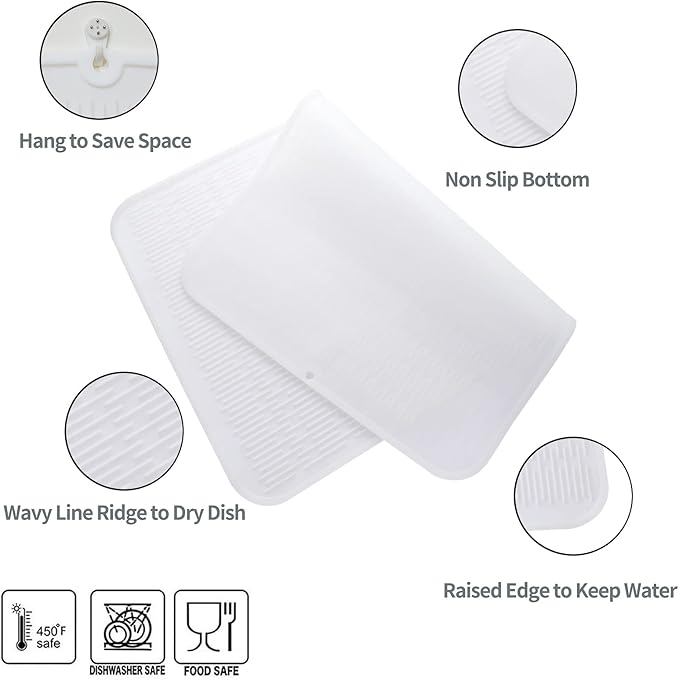 Silicone Dish Drying Mat for Multiple Usage,Easy clean,Eco-friendly,Heat-resistant Silicone Mat for Kitchen Counter or Sink,Refrigerator or Drawer Liner Translucent 3XL 28 inches x 18 inches