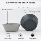 36 OZ Cereal Bowls Set of 6, Unbreakable Wheat Straw Bowls, Large Plastic Bowl Reusable, Microwave and Dishwasher Safe Kitchen Bowls for Serving, Soup, Popcorn, Ramen (Black, Grey)