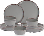 12-Piece Melamine Dinnerware Sets – Unbreakable Plates & Bowls Sets for Outdoor, Camping, Picnic, Party – Durable Dishware Sets, Lightweight & Shatterproof (Fog Gray)