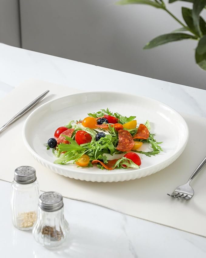 Ceramic Dinner Plates Set of 2,10 Inch,Microwave,Dishwasher and Oven Safe,Porcelain Dessert Plates for Pasta,Appetizer,Salad and Steak,Dishes Set for Kitchen,Scratch Resistant,Striped White