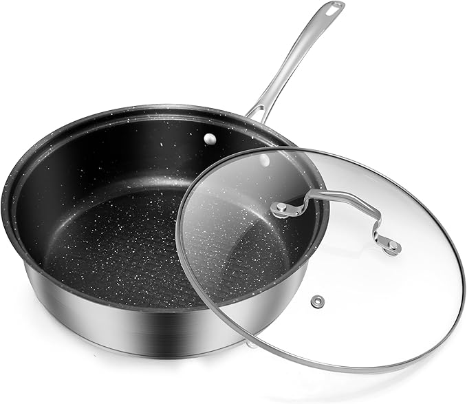 Kitchen Cookware Sets, 12 Pcs Hybrid Stainless Steel Cookware Sets, Non Stick Frying Pans, Saucepans, Saute Pan & Stock Pot, Pots and Pans,Induction Compatible,Silver