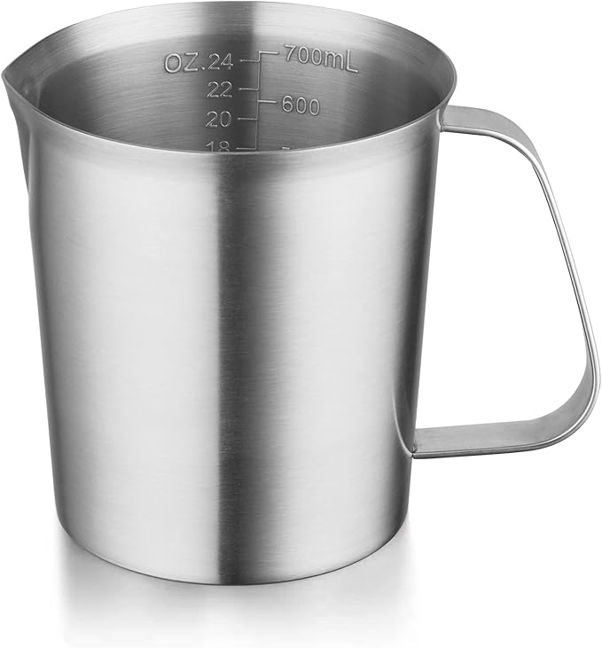 CURTA 18/8 Stainless Steel Measuring Cup with Handle and Pour Lip, Metal Pitcher with Oz and ML marking, 24OZ/700ML- 3 Cup), Heavy-Duty Pitcher