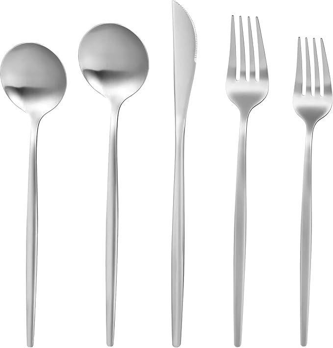 MIKIWAY 20-Piece Silverware Set for 4, Stainless Steel Flatware, Matte Cutlery Tableware, Kitchen Utensils Include Spoons and Forks, Satin Polished, Dishwasher Safe
