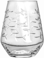 Rolf Glass | School of Fish Stemless Tumbler | Stemless Wine Glasses 18oz | Lead-Free Glass | Engraved and polished in Pennsylvania | US made (Set of 4)