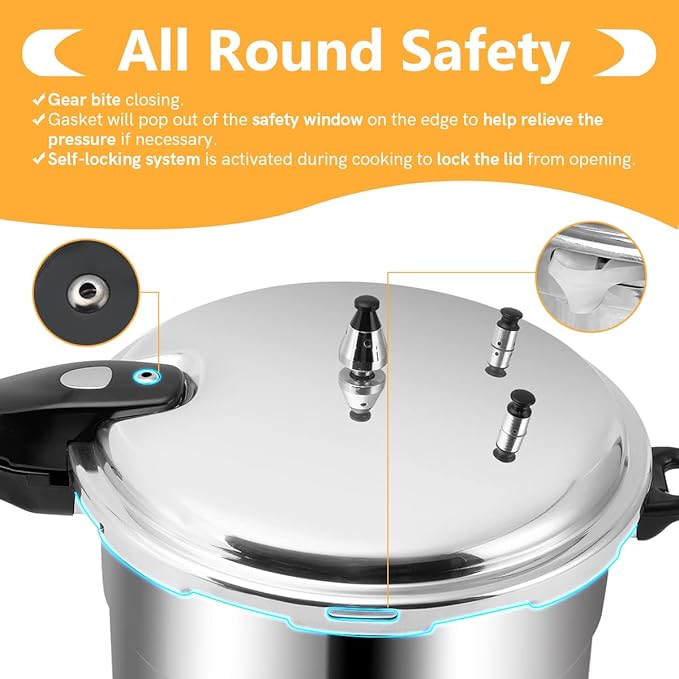 BreeRainz 16 Quart Pressure Cooker, 10 Psi Induction Compatible Pressure Canner w/Triple Valves & Auto Lock System, Steamer Rack Included
