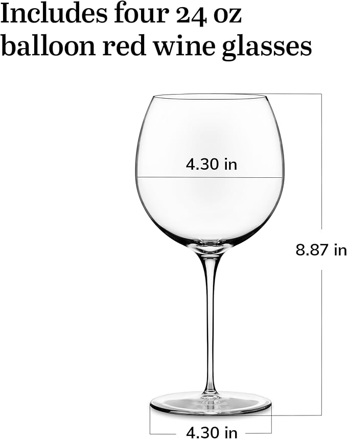 Libbey Signature Balloon Wine Glasses, 24 Oz Elegant Large Red Wine Glasses Set of 4, Long Stem Glass Wine Glasses for Weddings, Birthdays, and More