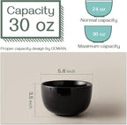 DOWAN 5.8" Deep Soup Bowls & Cereal Bowls - 30 Ounces Large Bowls Set of 4 for Kitchen - Ceramic Bowls for Cereal, Soup, Oatmeal, Salad, Ramen, Noodle, Rice - Dishwasher & Oven Safe (Black)