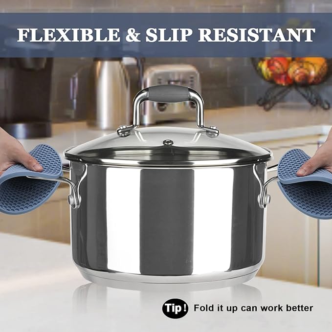 Silicone Trivets for Hot Dishes, Multi-Purpose Pot Holders 4PCS 2 Sizes 7 Inch & 9 Inch, Heat Resistant Non-Slip Silicone Trivet Mats Hot Pads for Kitchen Counter, Trivet for Hot Pots and Pans (Blue)