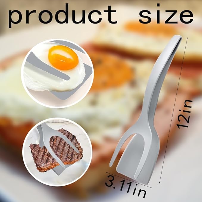 2PCS Egg Flipper Spatula, 2 In 1 Spatula And Tongs for Steak Omelette Pancake Egg Frying Bbq
