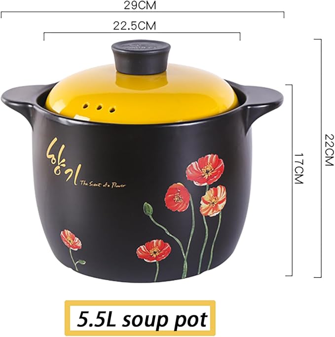 Ceramic Clay Pot for Cooking with Lid Chinese Stew Hot Pot, Earthenware Pot For Cooking Rice, Noodle and Porridge Milk Soup, Casserole Nonstick Cookware for Home Restaurant,5.5l