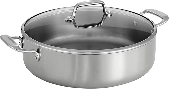 Tramontina Tri-Ply Clad Stainless Steel 6-Quart Braiser Pan with Glass Lid, Induction-Ready, Dishwasher-Safe, NSF-Certified