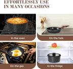 10 Pcs Pots and Pans Set Non Stick, Nonstick Kitchen Cookware Sets Detachable Handle, Induction Pots and Pans Set with Removable Handle, RV Cookware Set for Camping, Oven Safe, PFOS, PFOA Free, Black