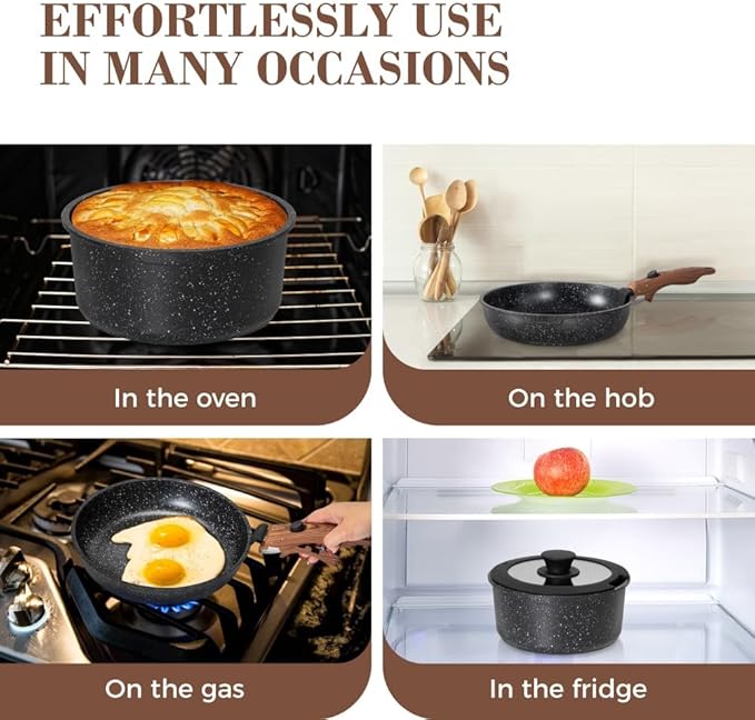 10 Pcs Pots and Pans Set Non Stick, Nonstick Kitchen Cookware Sets Detachable Handle, Induction Pots and Pans Set with Removable Handle, RV Cookware Set for Camping, Oven Safe, PFOS, PFOA Free, Black