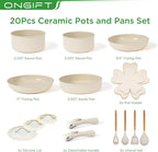 20pcs Ceramic Cookware Set Nonstick, Detachable Handle Pots and Pans Set, RV Kitchen Set Removable Handle for Cooking, Non Toxic, No PFAS & PTFE & PFOA, Dishwasher/Oven Safe, Cream White