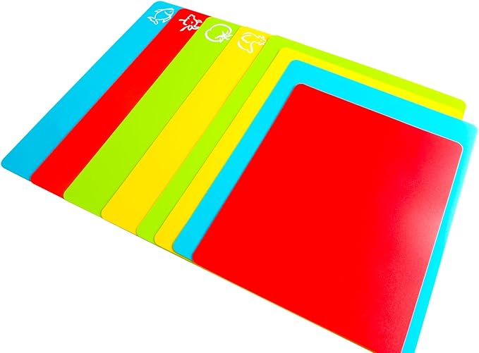 Flexible Cutting Board mats, Plastic Cutting Boards for Kitchen Cooking, Cutting board sheets for Meat and Vegetables, Dishwasher Safe Set of 8 Pcs