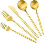 Matte Gold Stainless Steel Flatware Set for 4, 20-Piece Cutlery Tableware with Spoons and Forks, Dishwasher Safe