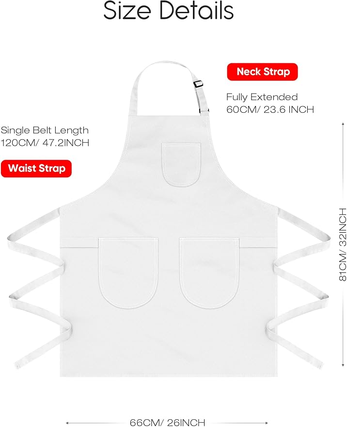Unisex Apron with Pockets for Cooking, Salon & Art - 100% Cotton Adult Kitchen, Chef, Stylist Apron